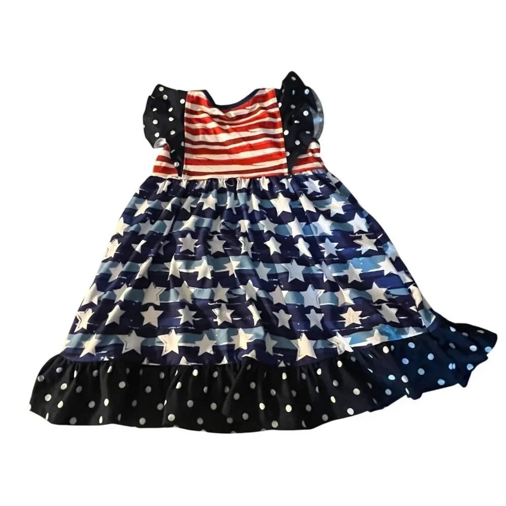 Millie Loves Lily Angel Wing Dress Size 3T Stars & Stripes Red White & Blue Soft